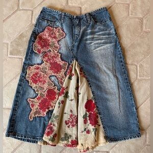 Floral Patchwork Denim Skirt